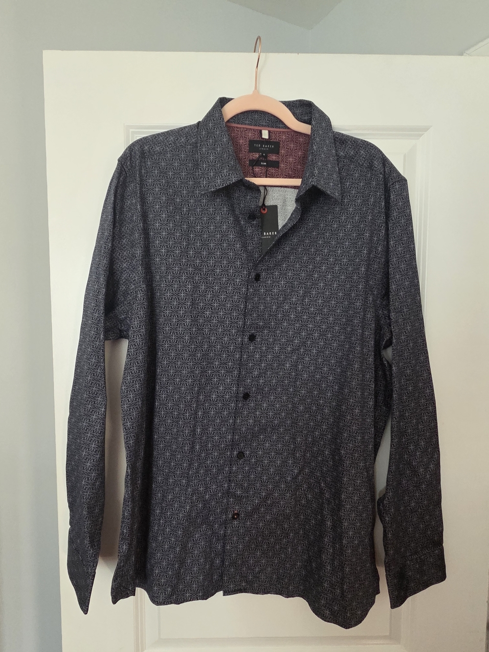 New Ted Baker London Men's Black Patterned Dress Shirt slim size 6